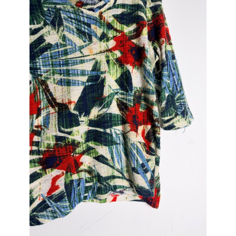 Thomas & Olivia Tropical Palm Leaf Floral V-Neck Knit Top 3/4 Sleeve Large - Picture 4 of 11